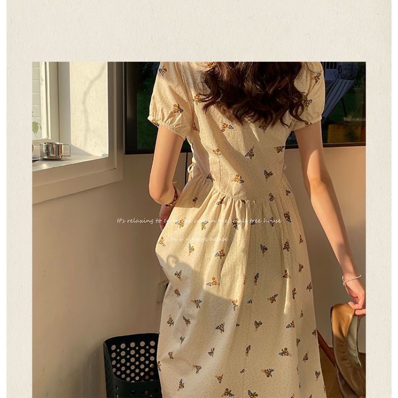 Đầm Hoa Tay Phồng Cổ Vuông Thiết Kế Mới Thời Trang Mùa Hè Theo Phong Cách Pháp Cho Nữ