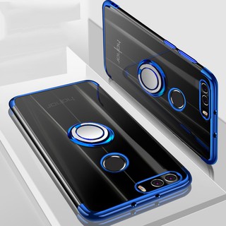 For Huawei Honor 8 Ring Stand Soft Plating Clear Cover