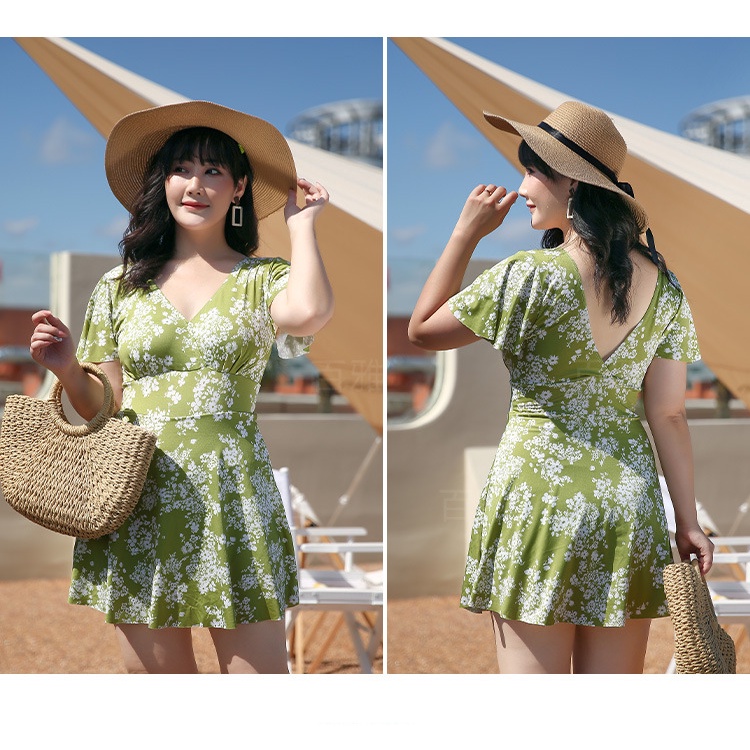 Bộ đồ bơi nữ liền thân quần váy size lớn 50 55kg họa tiết hoa che bụng tôn dáng