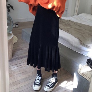 (FREESIZE) CHÂN VÁY NHUNG ĐEN KIỂU ĐUÔI CÁ