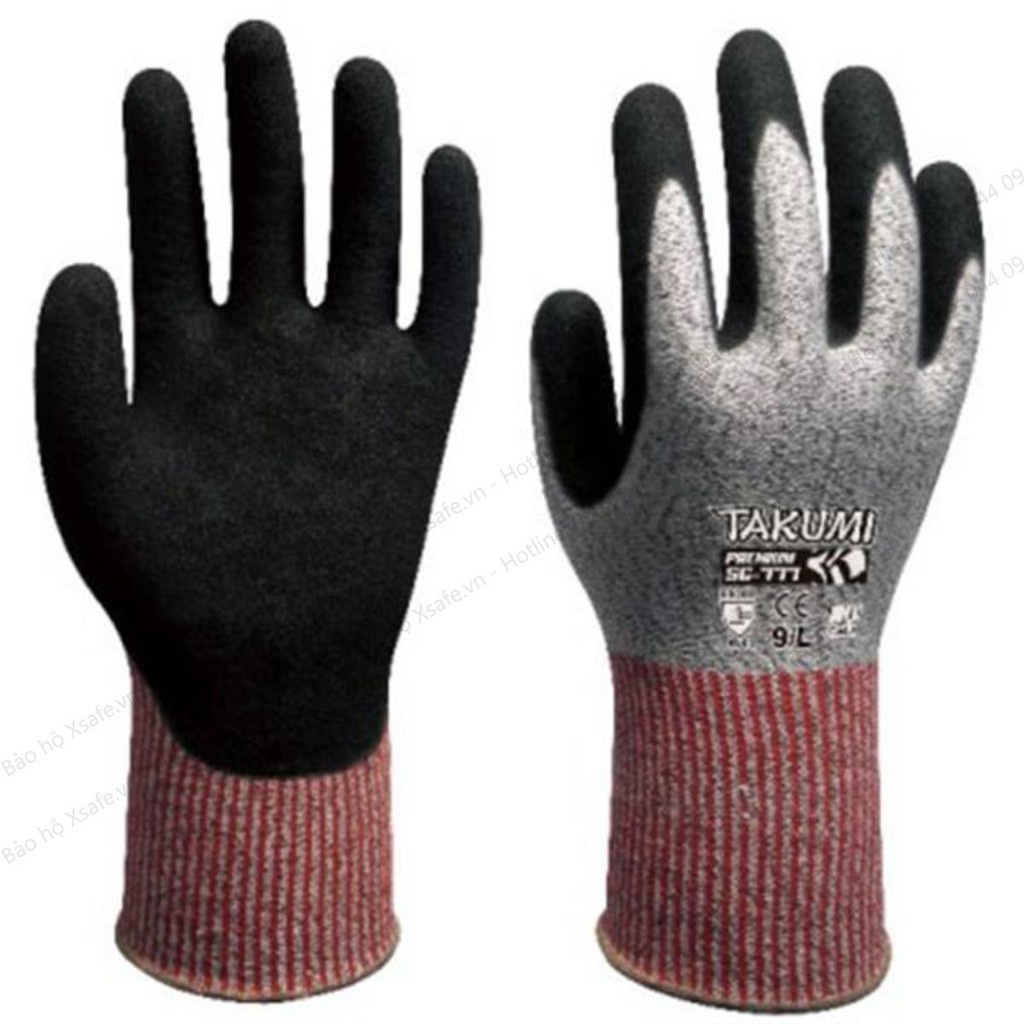 Găng tay chống cắt Takumi SG-777 cấp độ 5 - bao tay chống cắt độ khéo léo cao phủ Pu chống dầu, tăng độ bám