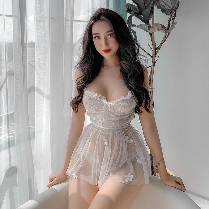 Váy ngủ đẹp đầm nữ ren thêu hoa điểm sang chảnh