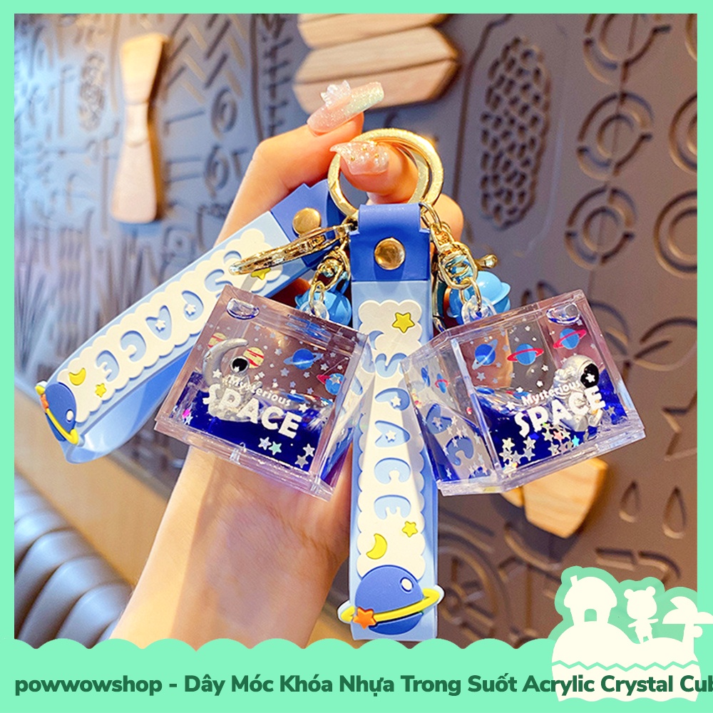 [Sẵn VN - Hỏa Tốc] Dây Móc Khóa Nhựa Acrylic Liquid Trong Suốt Mẫu Không Gian Cube Astronaunt Phi Hành Gia
