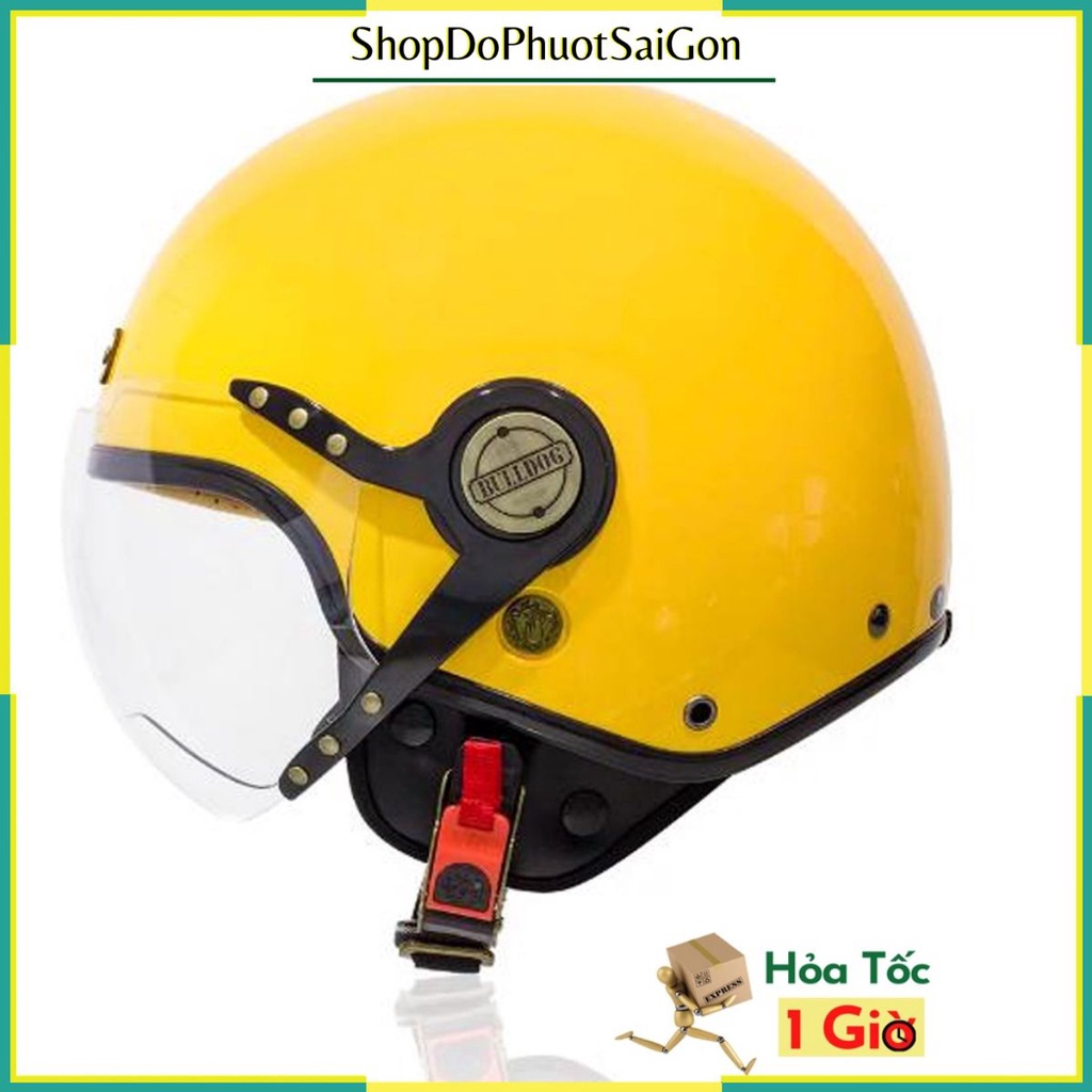 Mũ bảo hiểm 3/4 bulldog POM kính lửng màu vàng