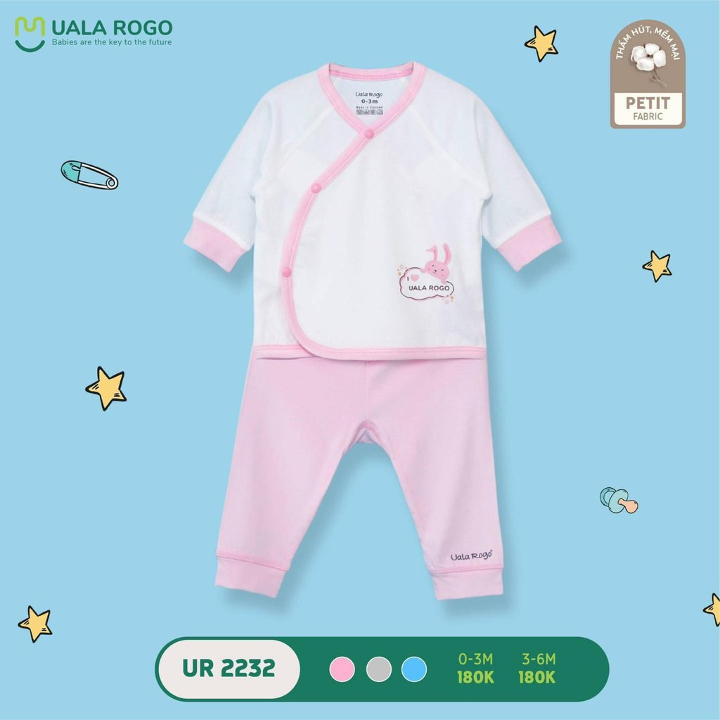Bộ Sơ Sinh Cài Chéo In Hình UALAROGO Chất Liệu Petit