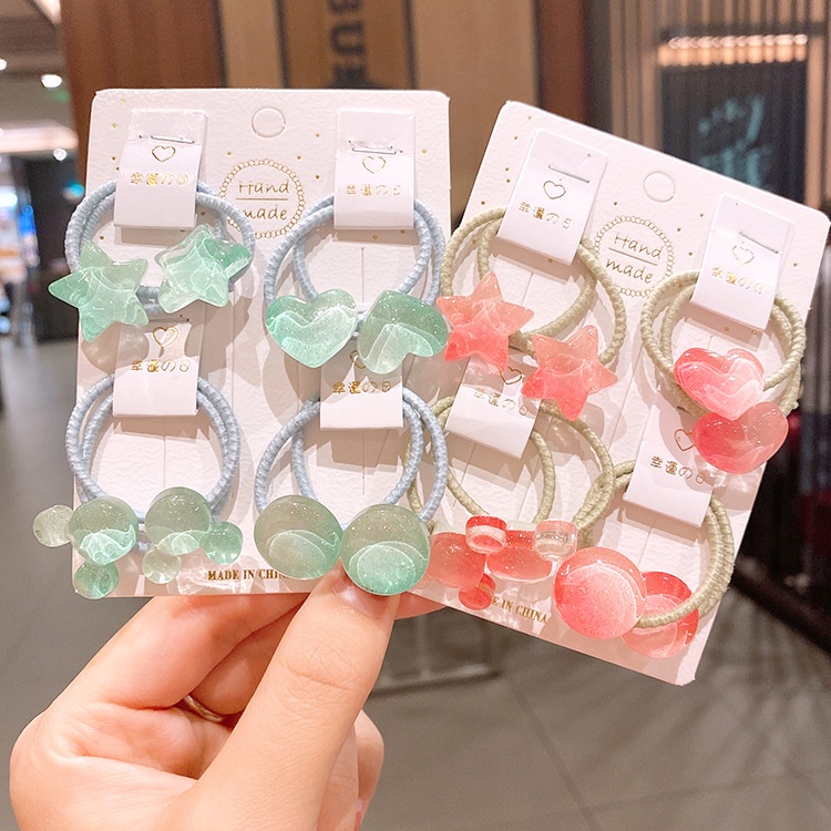 [Bộ 4] Dây Buộc Tóc Dây Cột Tóc Hình Trái Tim Ngôi Sao Phụ Kiện Thời Trang Cho Bé AB019