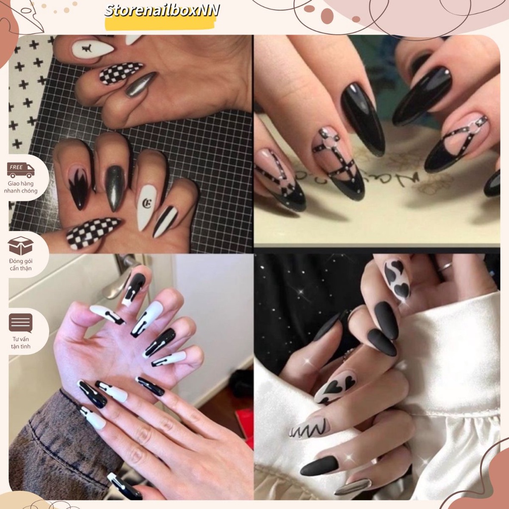 nailbox ,10 móng up thiết kế tông đen.