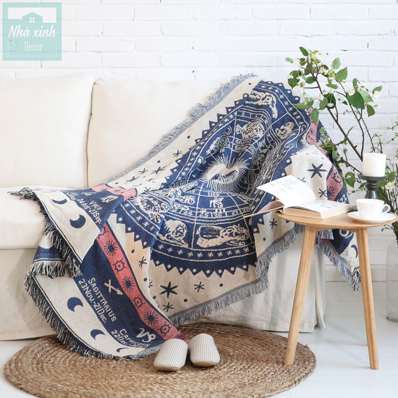 [ Hàng Hot ] Thảm Vintage Nhập Khẩu Họa Tiết 12 Cung Hoàng Đạo, Thảm Trải Sofa, Thảm Trải Sàn, Thảm Treo Tường