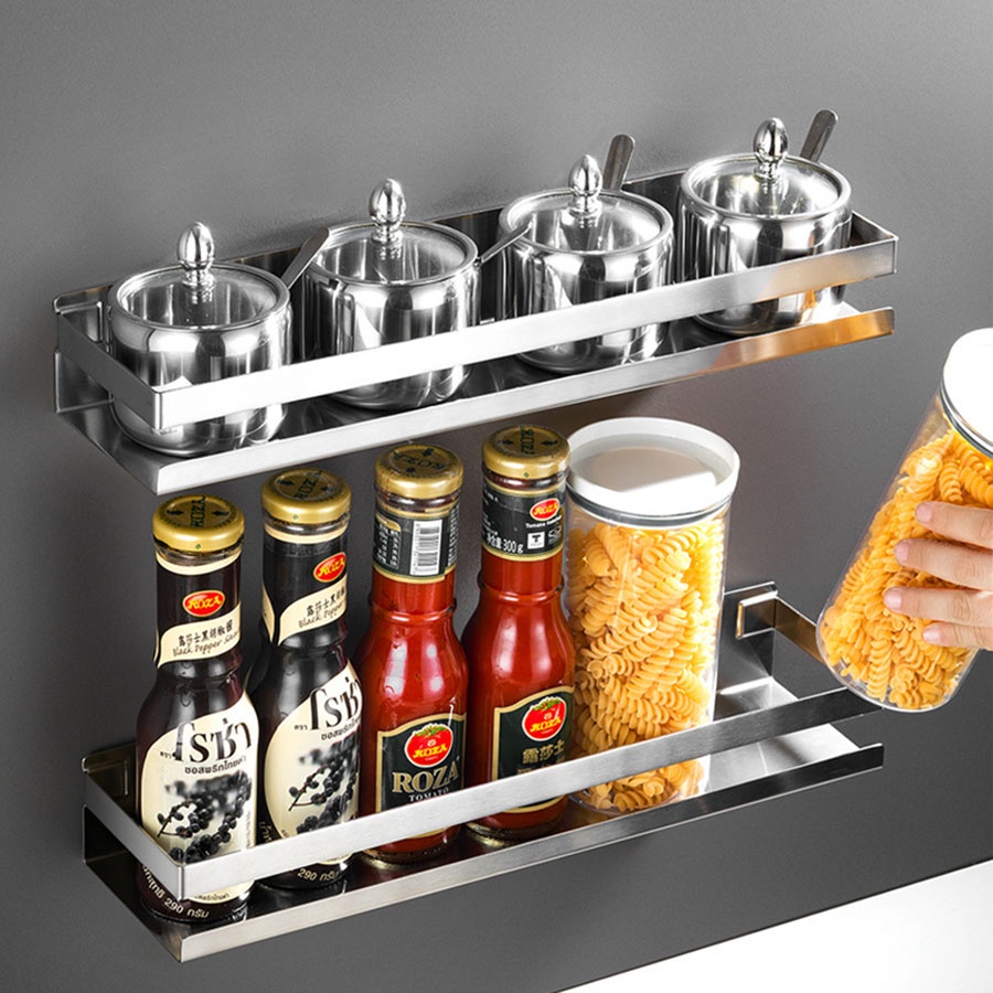 Kệ gia vị nhà bếp inox 304 cao cấp dán tường VKIT mã KGV08