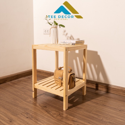 Kệ đầu giường 2 tầng gỗ thông tự nhiên Tee Decor - Tab đầu giường - Chống mọt ẩm cong vênh, tự lắp ráp dễ dàng