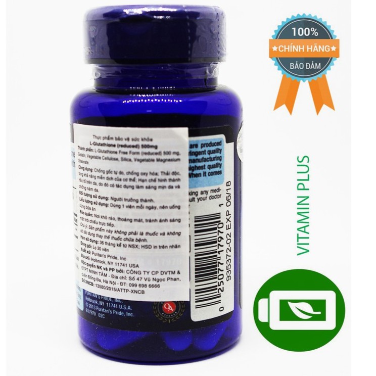 Viên uống trắng da Puritan's Pride L-Glutathione 500mg 30 viên | BigBuy360 - bigbuy360.vn
