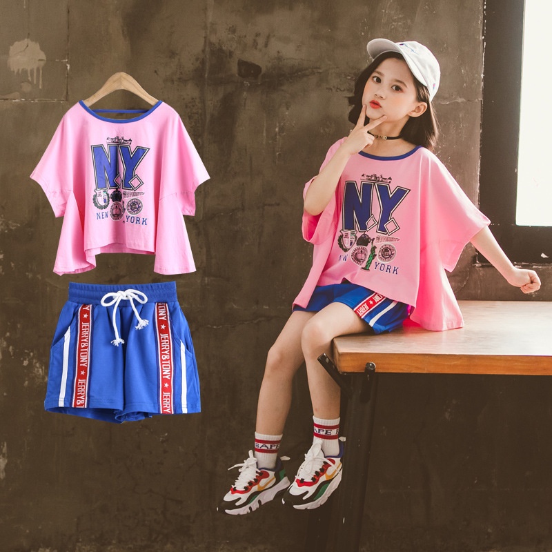 BV49 Size 110-160 (16-43kg) Set áo thun bé gái thô kiểu Hàn Thời trang trẻ Em hàng quảng châu