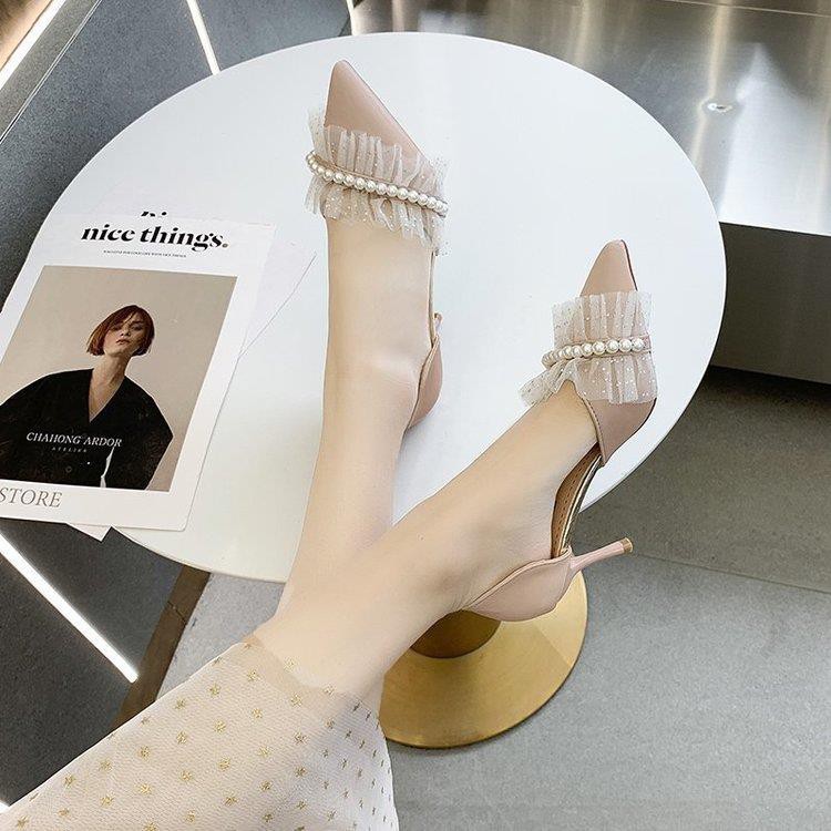Giày Cao Gót Mũi Nhọn Phối Nơ Ngọc Trai Thiết Kế Tuyệt Đẹp Thời Trang Mùa Hè Hàng Mới 2021 Dành Cho Bạn Nữ