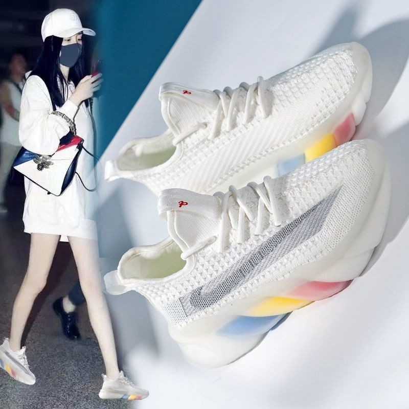 Giày Thể Thao Dệt Kim Đế Cầu Vồng Thoáng Khí Thời Trang Mùa Hè Hàng Mới Dành Cho Bạn Nữ 2021
