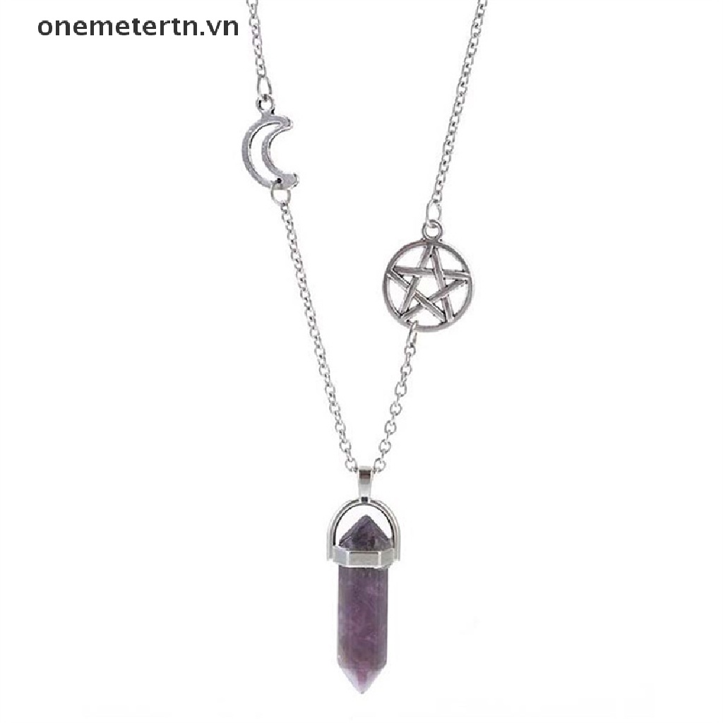 Onemetertn Vòng cổ Mặt Đá Chakra Ngôi Sao Thời Trang Cổ Điển Wicca Witchcraft Goth Satan VN