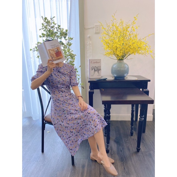 Đầm hoa nhí tím dáng dài