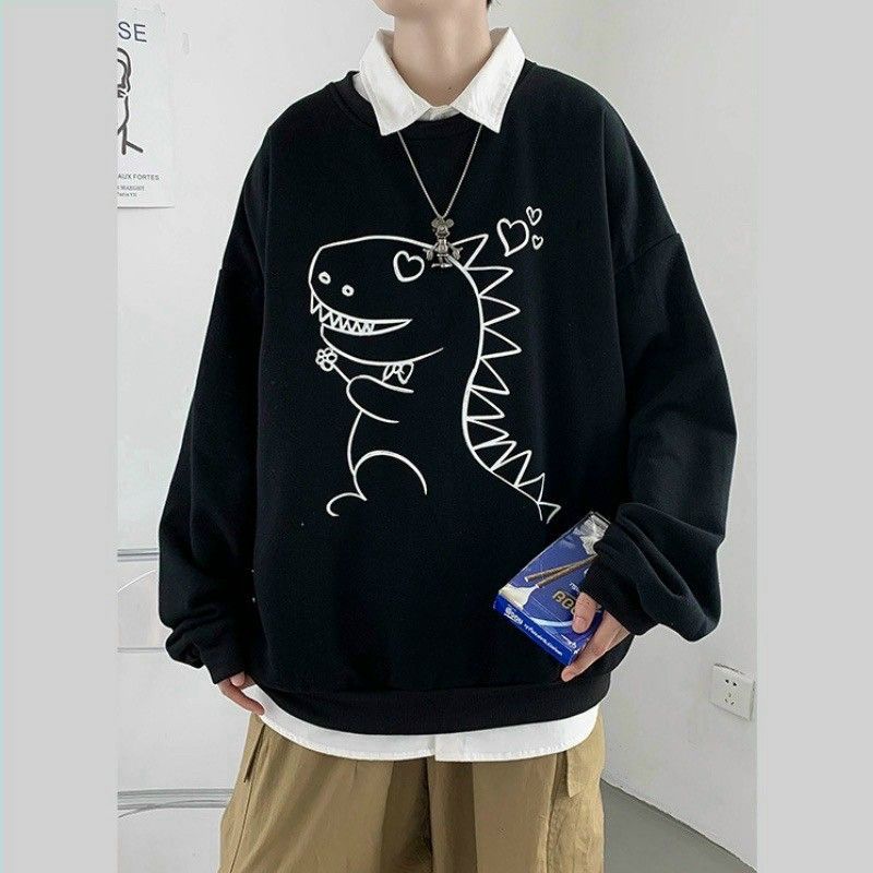 Áo sweater unisex form rộng in khủng long chất nỉ ngoại cao cấp, mẫu áo khoác chui đầu thêu chữ thời trang thu đông