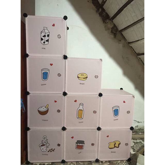 FREESHIP 99K TOÀN QUỐC_TỦ NHỰA GHÉP 9 Ô SÂU 37x37cm. Tặng kèm 2 treo đồ. Thân hồng cửa đồ ăn