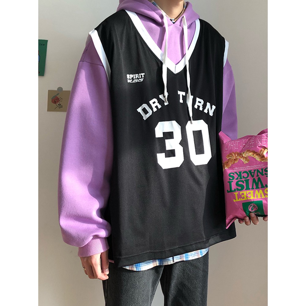 Áo hoodie nam giả 2 lớp áo bóng rổ mùa đông style hiphop cho nam