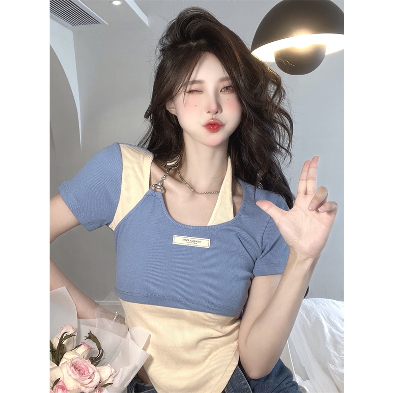 QKOOLE  Áo Thun Nữ Ngắn Tay Có Khóa Kéo Thời Trang