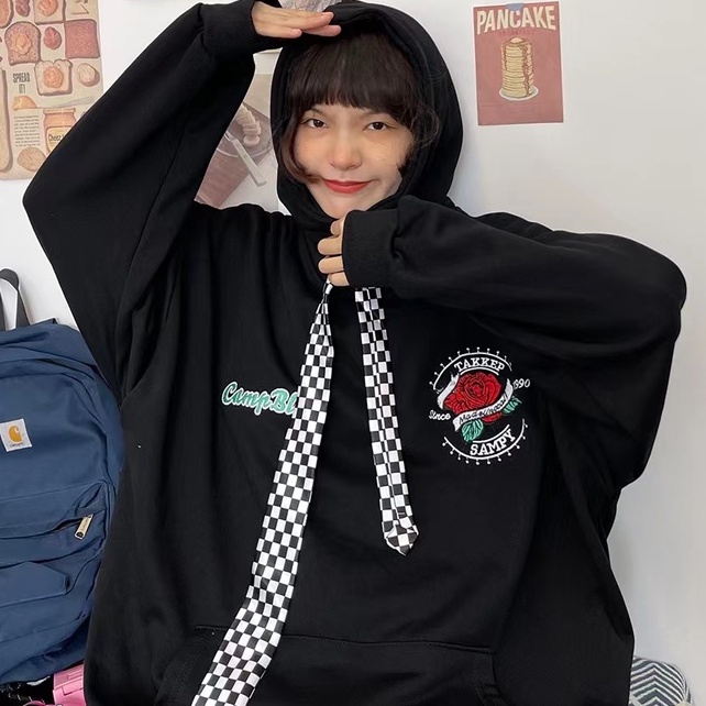 ZHELIHANGFEI Áo Hoodie Tay Dài Thêu Họa Tiết Phong Cách Nhật Bản