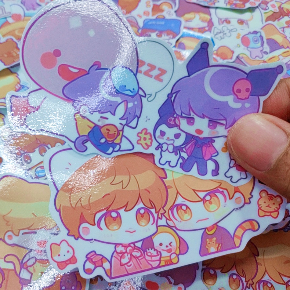 Sticker/ Nhãn dán BT21 chống nước dễ thương trang trí sổ tay, bình nước, mũ bảo hiểm, vali