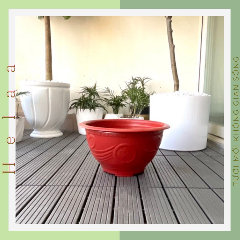 Chậu Nhựa Truyền Thống Phúc Lộc Thọ Đỏ Gạch, Chậu Nhựa Trồng Cây Lớn, Cây Cảnh, Hoa Đào, Quất, Mai - 3 Kích Cỡ