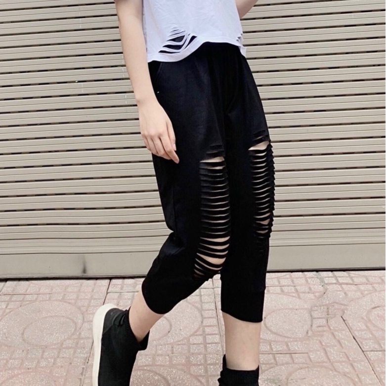 Quần Thụng Lửng Rách Freesize Cá Tính Chóe Unisex