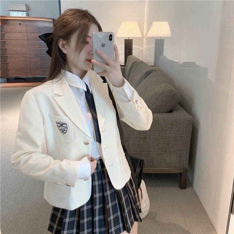 Set váy xếp ly kẻ sọc +Áo vest trơn màu phong cách Hàn Quốc | BigBuy360 - bigbuy360.vn