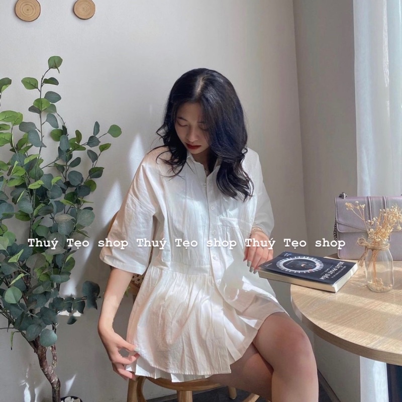 XẢ LỖ NGỪNG MÃ Áo sơ mi VẠT LỆCH cộc tay chất thô mềm - áo sơ mi nữ trơn cộc tay