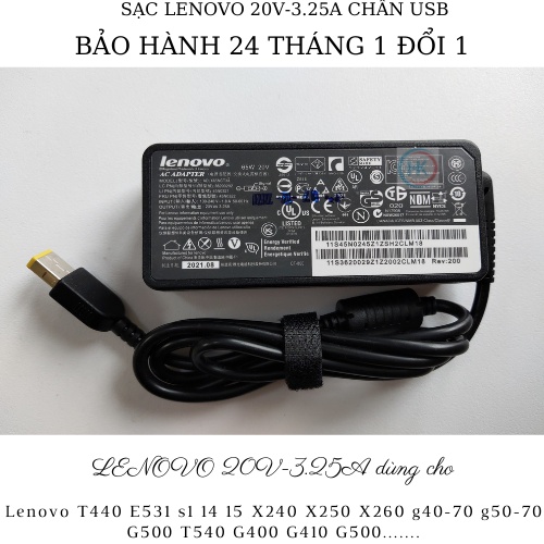 Sạc Laptop Lenovo 20V-3.25A 65W đầu USB Lenovo T440 E531 g40-70 g50-70 G500 T540 G400 G410 G500 s1 14 15 X240 X250 X260