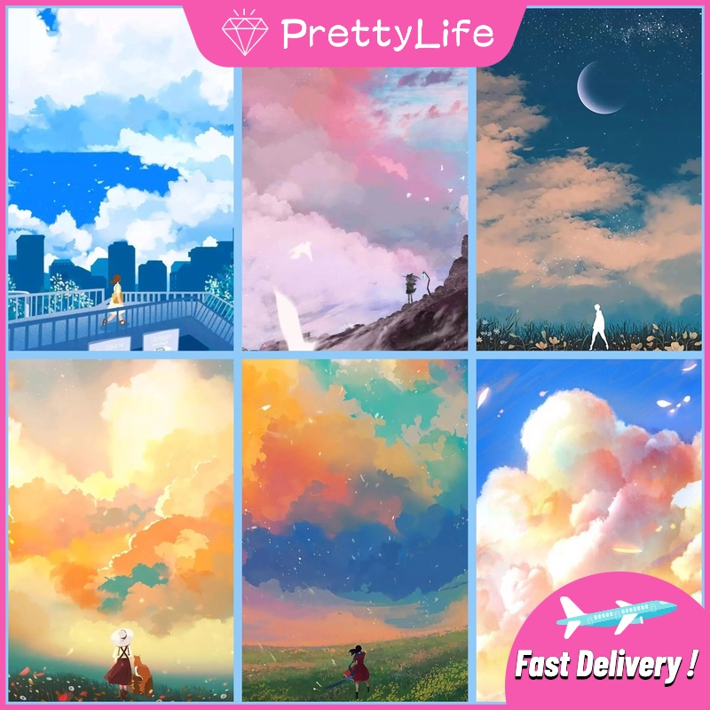 Bộ Tranh Đính Đá 5D Họa Tiết Bầu Trời Đầy Màu Sắc Độc Đáo Kích Thước 30x40cm/40x50cm DIY Dùng Trang Trí Nhà Cửa