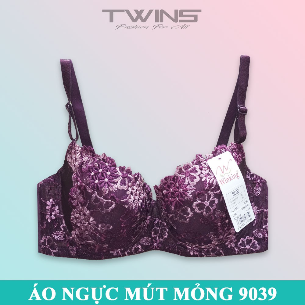 Áo ngực nữ ren nâng ngực Winking 9039 có gọng mút mỏng cúp xéo ôm ngực size 34-36-38
