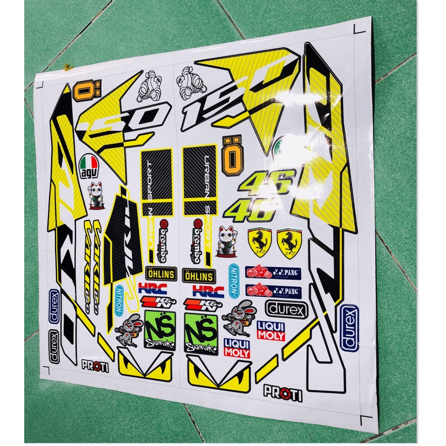 ( Quí khách vui lòng mang ra tiệm cho thợ dán ) Tem vario 150 indo vàng đen