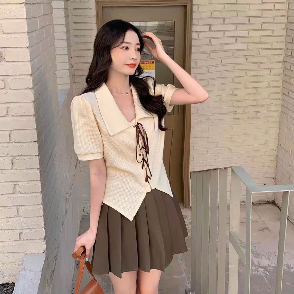 ✿Áo Sơ Mi✿Bộ Áo Sơ Mi + Chân Váy Xếp Ly Dáng Rộng Phong Cách Thời Trang Phương Tây 2022 Dành Cho Nữ