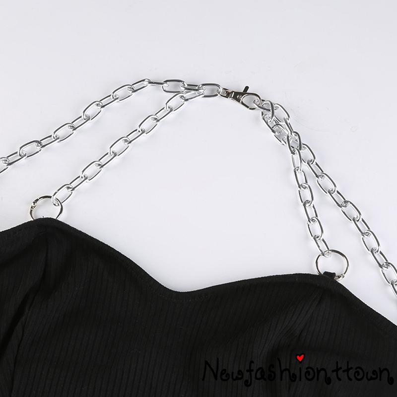 Nfashion Bộ Áo Liền Quần Phối Lưới Dây Xích + Tay Áo Cánh Tay Màu Đen Hợp Thời Trang Cho Nữ