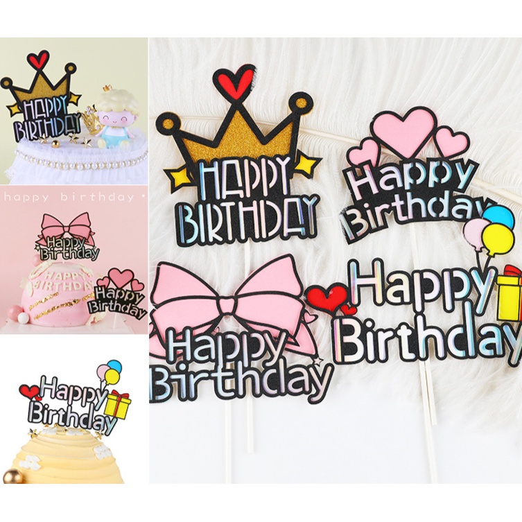 Topper Trang Trí Bánh Kem Hình Chữ Happy Birthday