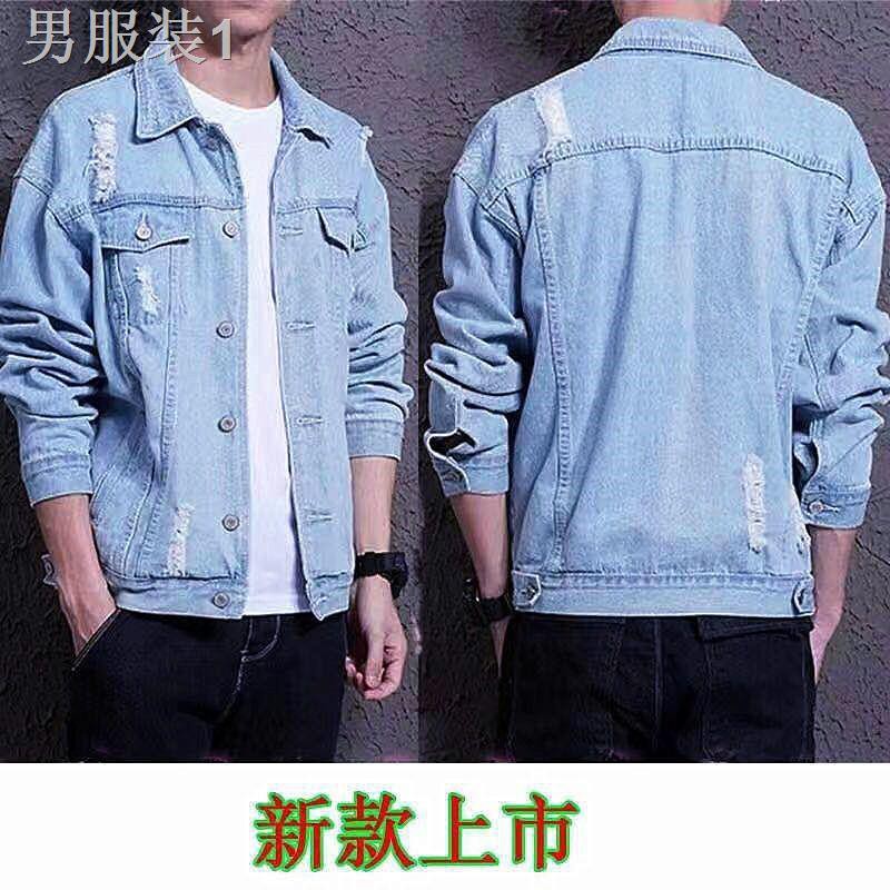 ❦▲◘Áo khoác nam hàng hiệu hợp thời trang denim mùa xuân và thu thanh niên Hồng Kông Phong cách hàn quốc kẻ sọc ☭