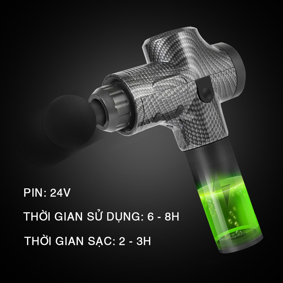 Súng massage gun cầm tay máy massage trị liệu EM009 6 đầu massage 30 mức độ rung - trị nhức mỏi toàn thân