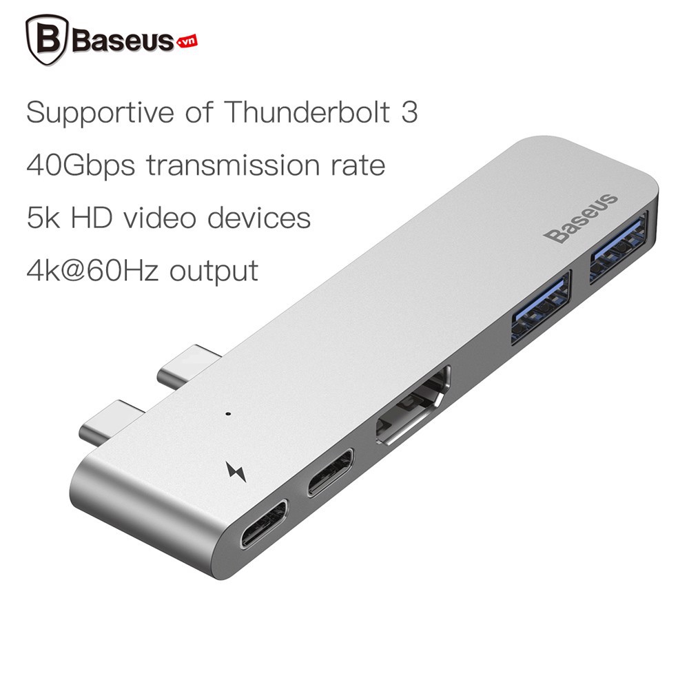 Bộ Hub chuyển Baseus Thunderbolt C 5 in 1 Smart Hub hỗ trợ 4K