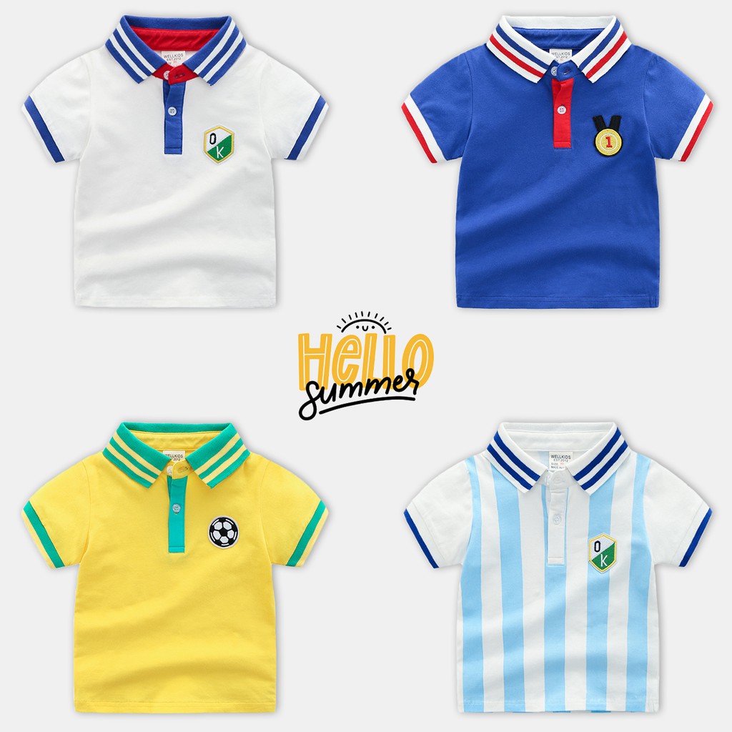 Áo thun Polo cho bé WELLKIDS phong cách thể thao chất cotton hàng xuất Âu Mỹ