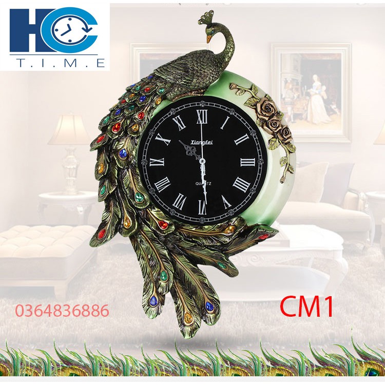 Đồng hồ treo tường trang trí Khổng Tước cao cấp decor CM1 kích thước 80x60 cm
