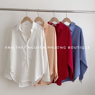 Áo sơ mi đuôi tôm xẻ vạt dáng suông rộng đủ màu