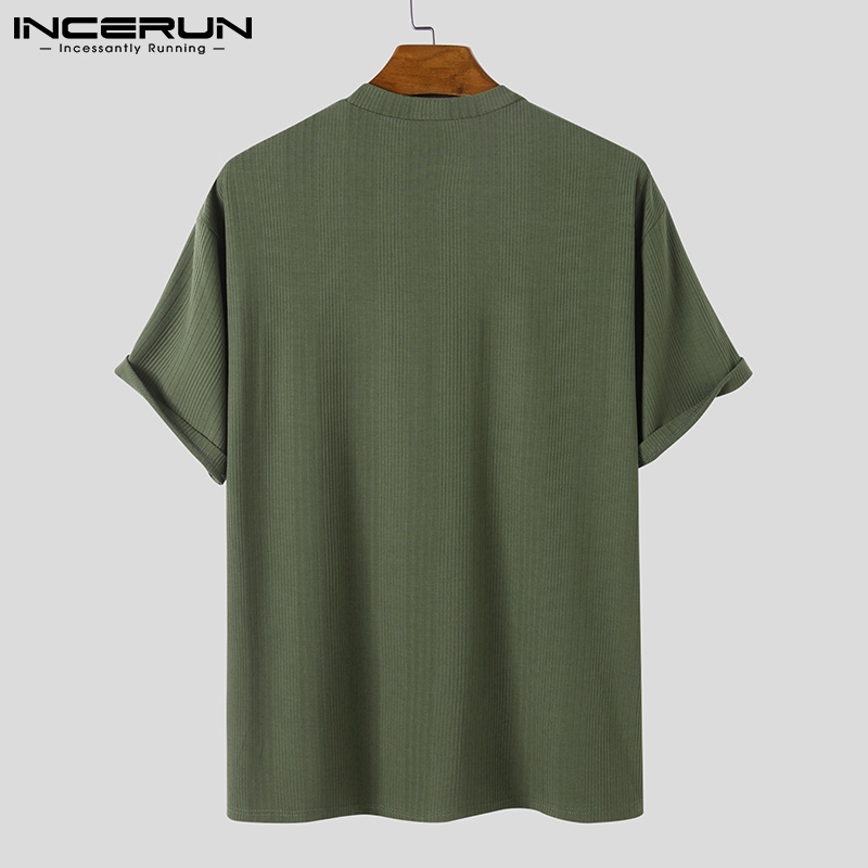 Áo thun INCERUN tay ngắn cổ tròn 3 màu sắc tùy chọn thiết kế đơn giản dành cho nam