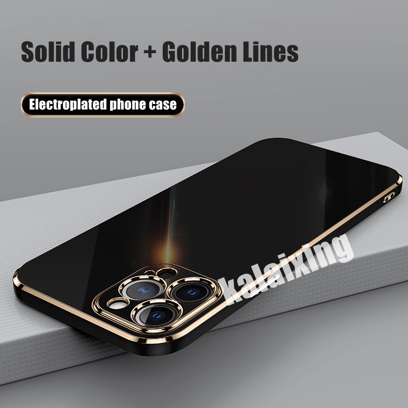 Ốp Điện Thoại Viền Vuông Mạ Vàng 6D Sang Trọng Cho iPhone 11 Pro Max 12Promax 13Pro Max 12mini 13mini 7Plus 8plus