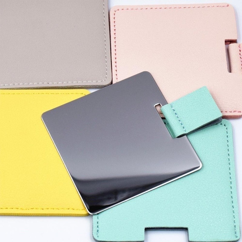 Gương Trang Điểm Bỏ Túi Bằng Thép Không Gỉ Vỏ Da 7 Màu Đa Năng Cho Nữ