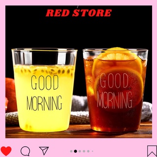 Ly thủy tinh chịu nhiệt GOOD MORNING 450ml, cốc uống nước, cốc uống cafe dễ thương cute|| RED STORE