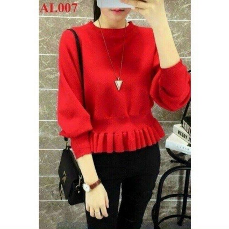 Áo thun cổ tròn tay dài bo eo xếp ly cực xinh ❣️ A15