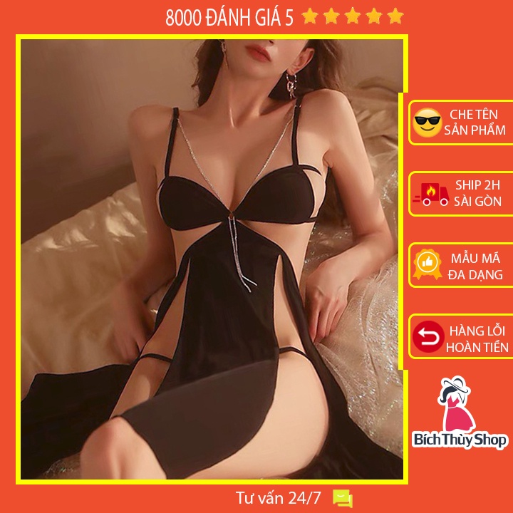 Váy ngủ xuyên thấu sexy xẻ nhiều tà khoét hông hở lưng gợi cảm BT42254