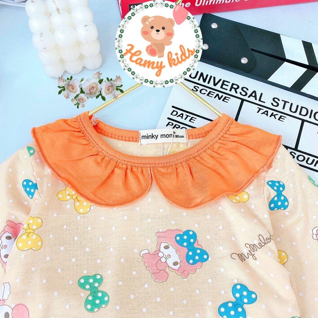 Bộ Dài Tay Minky Mom Chính Hãng Bé Gái Vải Thun Lạnh Hoa Văn Cute Cho Bé 0-5 Tuổi Dưới 20kg - Hamykids